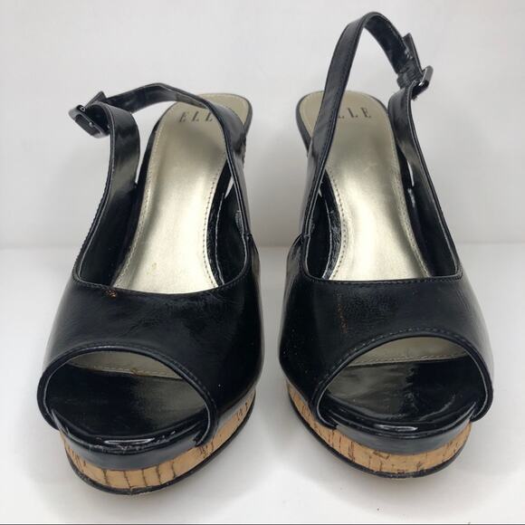 Elle Estella Black Slingback Cork Heels Black Size 7.5 - Picture 6 of 9